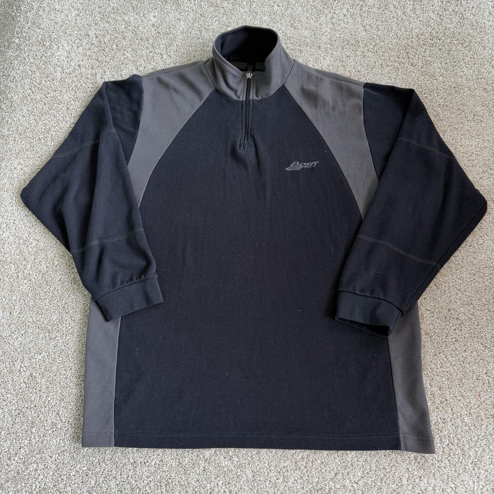 Vintage Boss By I.G. Design Pullover Mens Large Black Zip Mock Long Sleeve Top